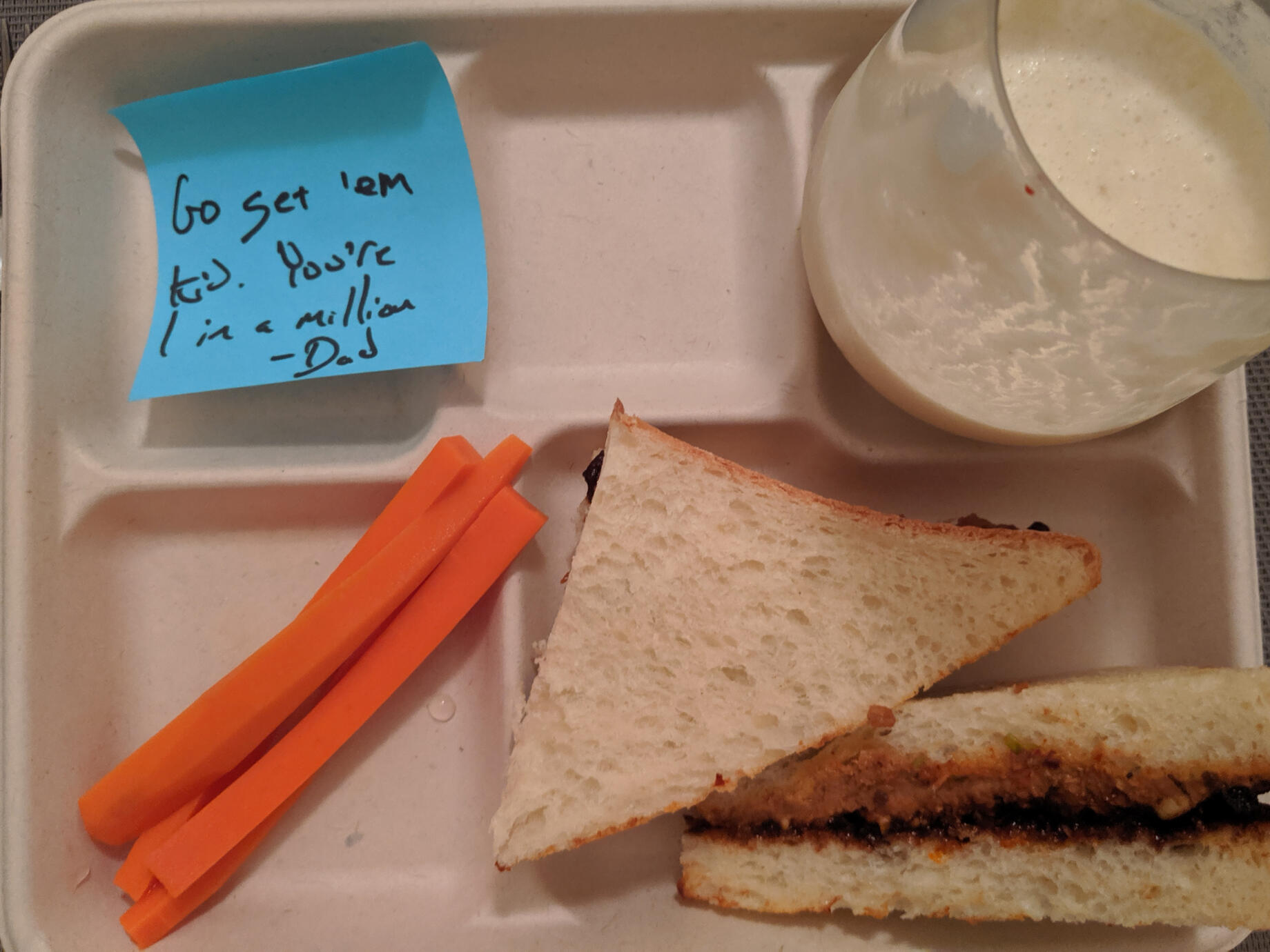 Unique dishes, eg &quot;Adult Lunch Tray&quot; featuring &quot;Nam Prik Pao&quot; PB&amp;J, &quot;Coconut washed Rum&quot; Milk, and a note from dad